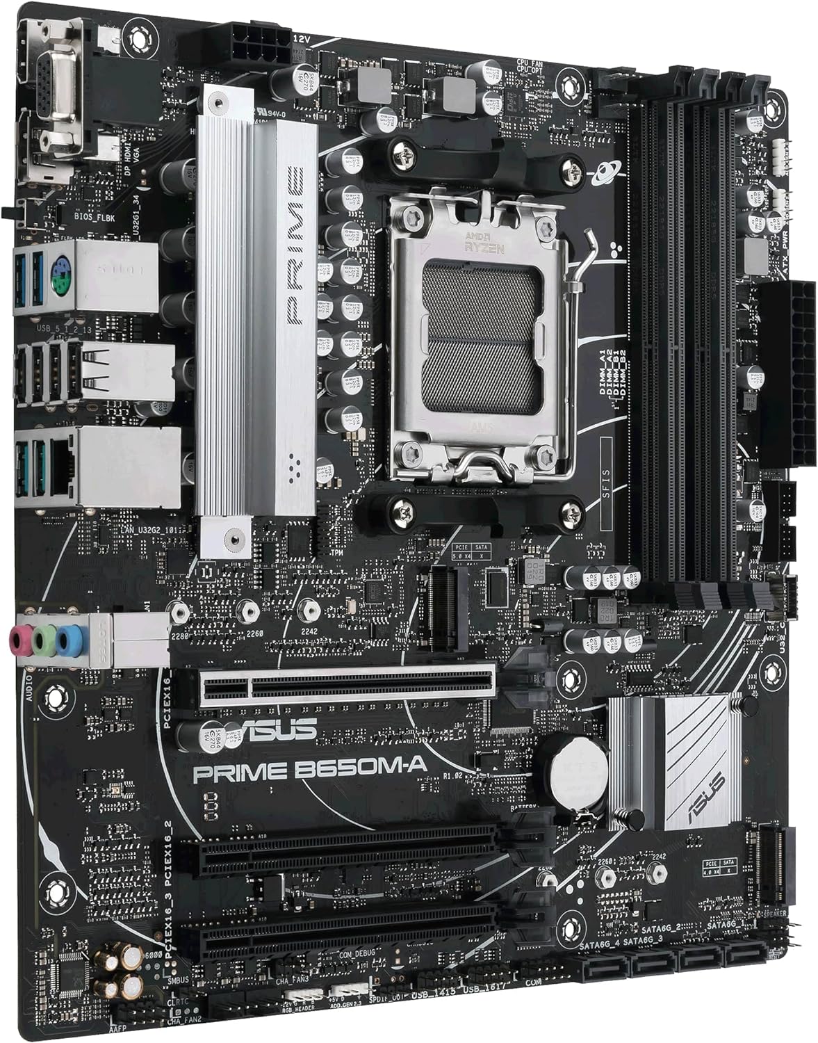ASUS Prime B650M-A CSM Mainboard Sockel AMD AM5 (Ryzen 7000, micro-ATX, DDR5 Speicher, PCIe 5.0, WiFi 2.5G Ethernet, BIOS Flashback, USB 3.2 Gen 2, Aura Sync)