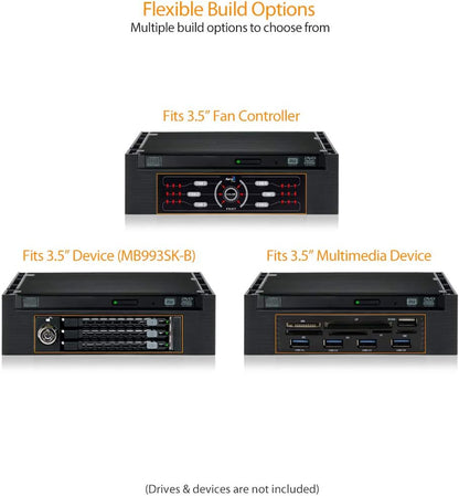 ICY DOCK 5.25” Ext. Bay to 3.5” HDD/Device Bay + Ultra Slim ODD Bay Mounting Kit Bracket Adapter | Flex-FIT Duo MB343SPO