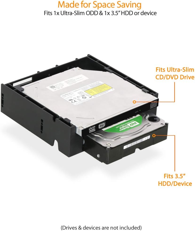 ICY DOCK 5.25” Ext. Bay to 3.5” HDD/Device Bay + Ultra Slim ODD Bay Mounting Kit Bracket Adapter | Flex-FIT Duo MB343SPO