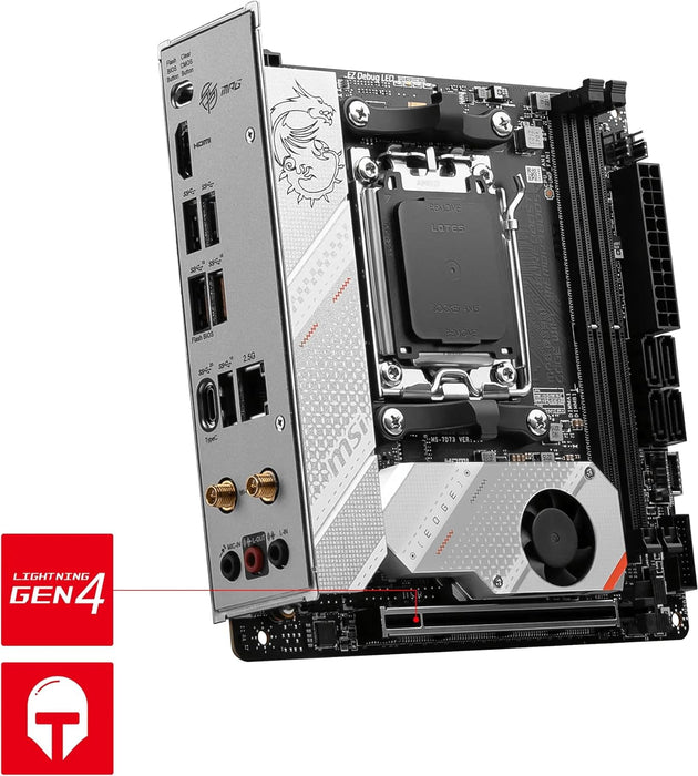 MSI MPG B650I EDGE WIFI Motherboard, Mini-ITX - Supports AMD Ryzen 9000 Series CPUs, AM5 - 8 phases direct CPU power 80A VRM, DDR5 Memory Boost 6600+MHz/OC, 1 x PCIe 4.0 x16, 2 x M.2 Gen4, Wi-Fi 6E