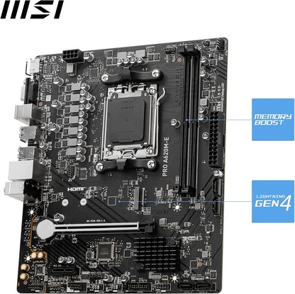 MSI PRO A620M-E Motherboard, Micro-ATX - Supports AMD Ryzen 7000 Series Processors, AM5 - DDR5 Memory Boost 6400+MHz/OC, 1 x PCIe 4.0 x16, 1 x M.2 Gen4