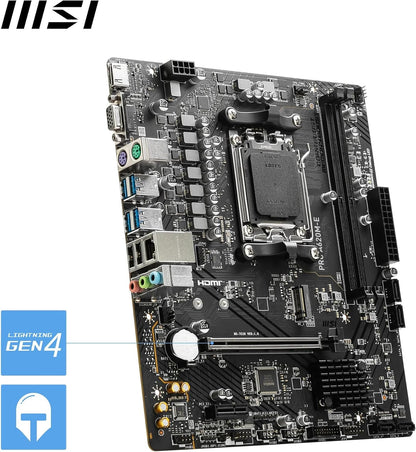 MSI PRO A620M-E Motherboard, Micro-ATX - Supports AMD Ryzen 7000 Series Processors, AM5 - DDR5 Memory Boost 6400+MHz/OC, 1 x PCIe 4.0 x16, 1 x M.2 Gen4