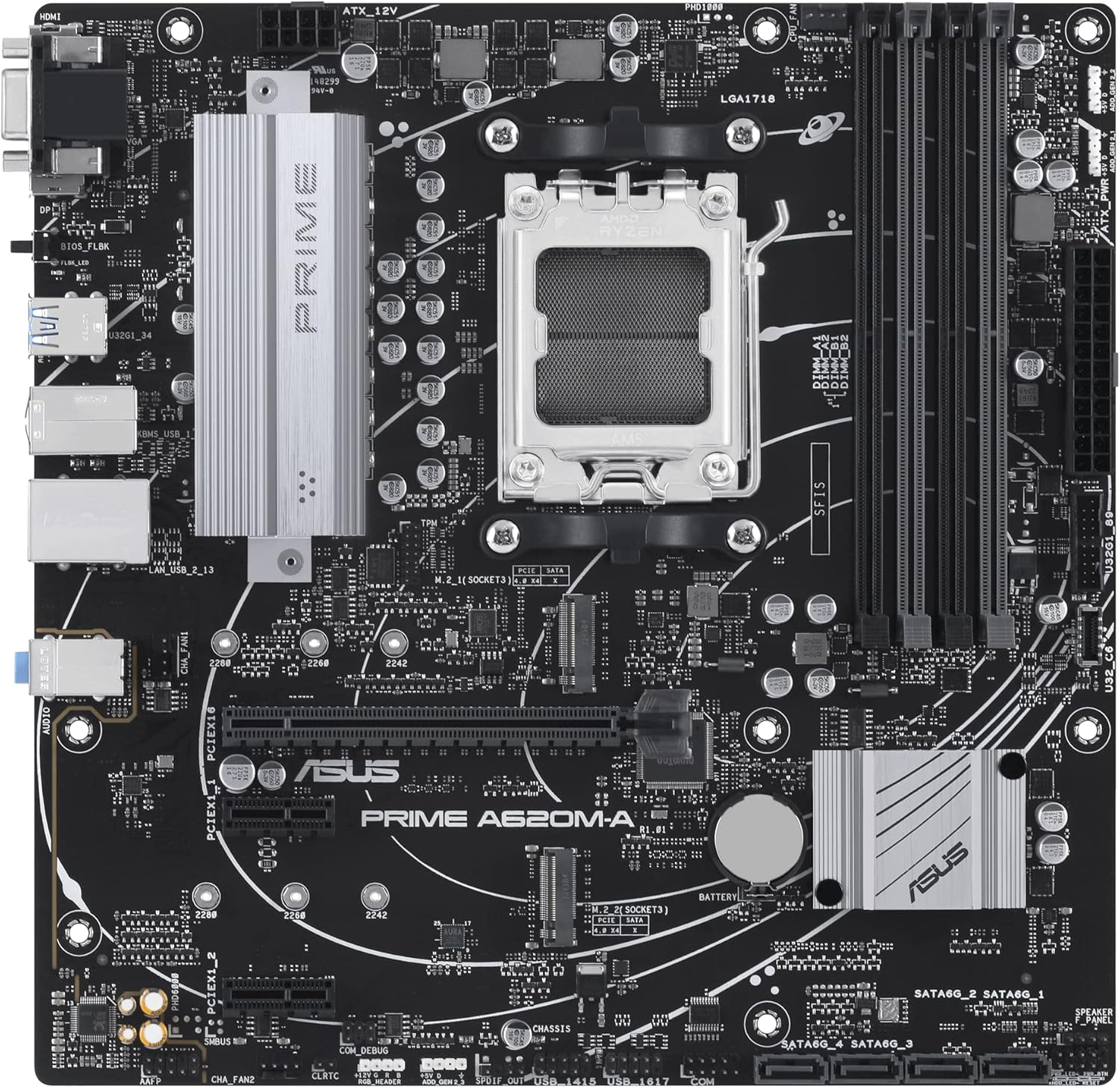 ASUS Prime A620M-A-CSM Mainboard Sockel AMD A620 (Ryzen 7000, micro-ATX, DDR5 Speicher, PCIe 4.0, BIOS Flashback, USB 3.2 Gen 2, Aura Sync