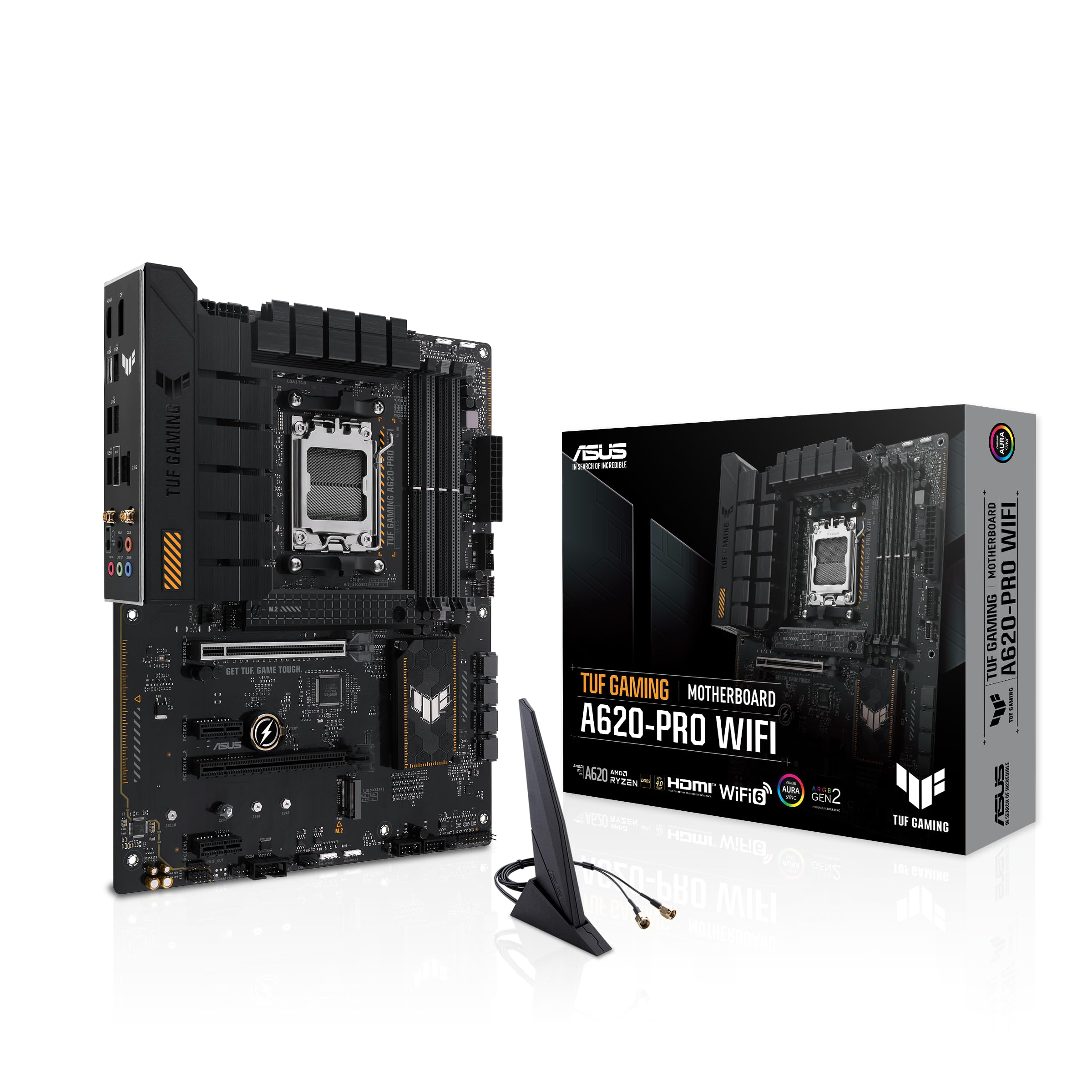 ASUS TUF GAMING A620M-PRO WIFI Mainboard Sockel AMD A620 (Ryzen 7000, ATX, DDR5 Speicher, PCIe 4.0, Wi-Fi 6, USB 3.2 Gen 2, Aura Sync