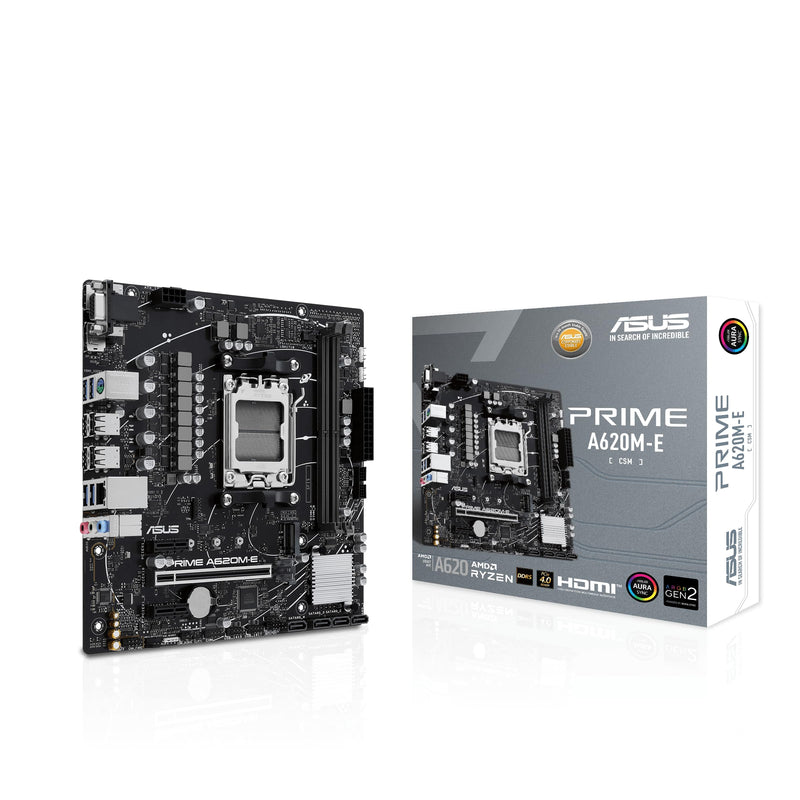 ASUS Prime A620M-E-CSM Motherboard Socket AMD A620 (Ryzen 7000, Micro-ATX, DDR5 Memory, PCIe 4.0, BIOS Flashback, USB 3.2 Gen 2, Aura Sync