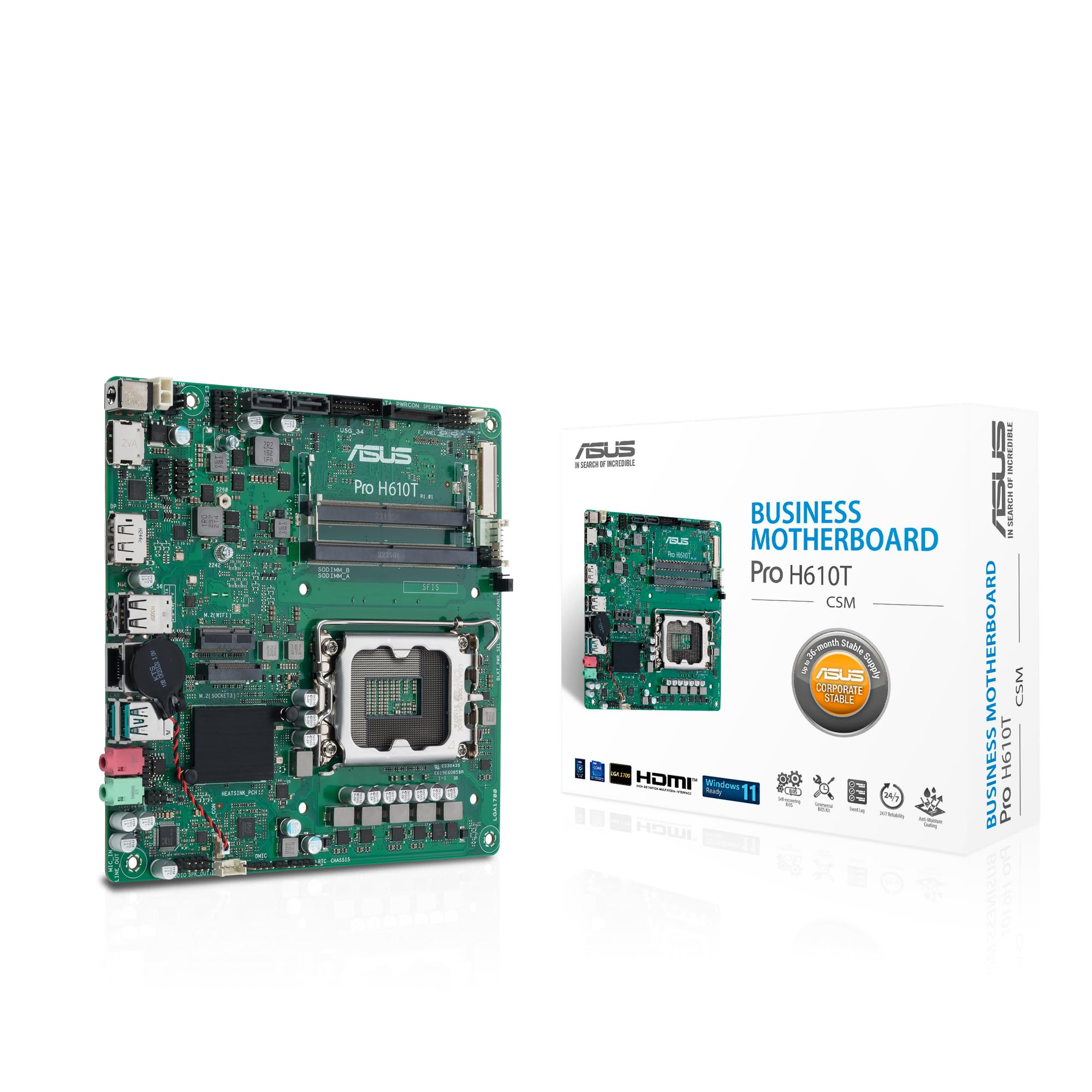ASUS Pro H610T-CSM Mini-ITX H610 Business-Mainboard (LGA 1700 Sockel, Control Center Express, verbesserte Sicherheit, Zuverlässigkeit, Verwaltbarkeit und Effizienz