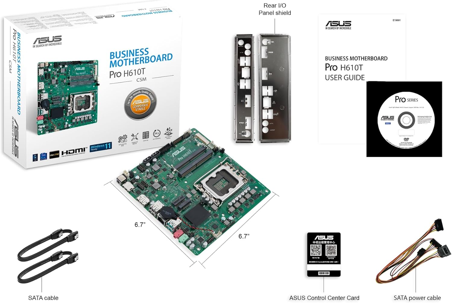 ASUS Pro H610T-CSM Mini-ITX H610 Business-Mainboard (LGA 1700 Sockel, Control Center Express, verbesserte Sicherheit, Zuverlässigkeit, Verwaltbarkeit und Effizienz