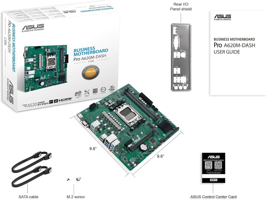 ASUS PRO A620M-DASH-CSM Business-Mainboard Sockel AMD AM5 (Micro-ATX, PCIe 4.0, 4X SATA 6Gbit/s, DDR5, Q-LED Core, COM-Debug Header