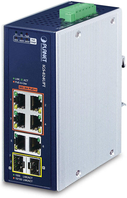 Planet IP30 Industrial 4-Port 10/100/1000T 95W 802.3bt PoE , W125796063 (10/100/1000T 95W 802.3bt PoE + 2-Port 10/100/1000T IP30 Industrial 4-Port, Unmanaged, Gigabit Ethernet)