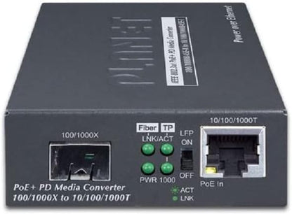 Planet 802.3at PoE+ PD Netzwerk Medienkonverter 2000 Mbit/s Schwarz