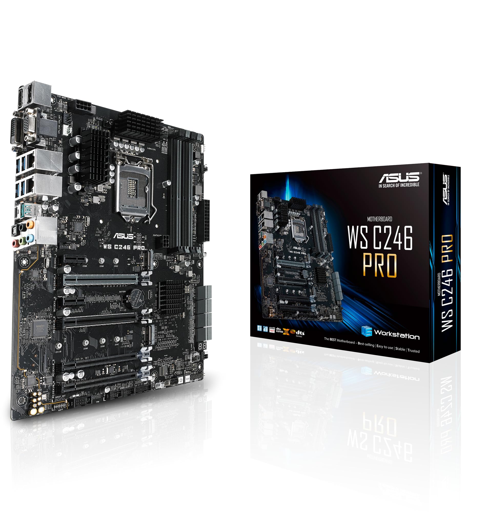 ASUS WS C246 PRO Workstation Mainboard (ATX, Intel Skylake / Skylake-Refresh Serie, LGA 1151-2, 4x DDR4 2666 MHz ECC, PCIe 3.0, SATA, M.2, NVME, SATA, Dual LAN)
