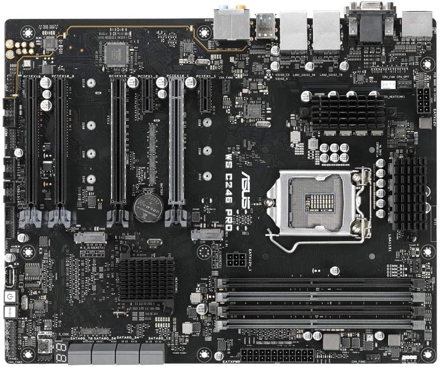 ASUS WS C246 PRO Workstation Mainboard (ATX, Intel Skylake / Skylake-Refresh Serie, LGA 1151-2, 4x DDR4 2666 MHz ECC, PCIe 3.0, SATA, M.2, NVME, SATA, Dual LAN)