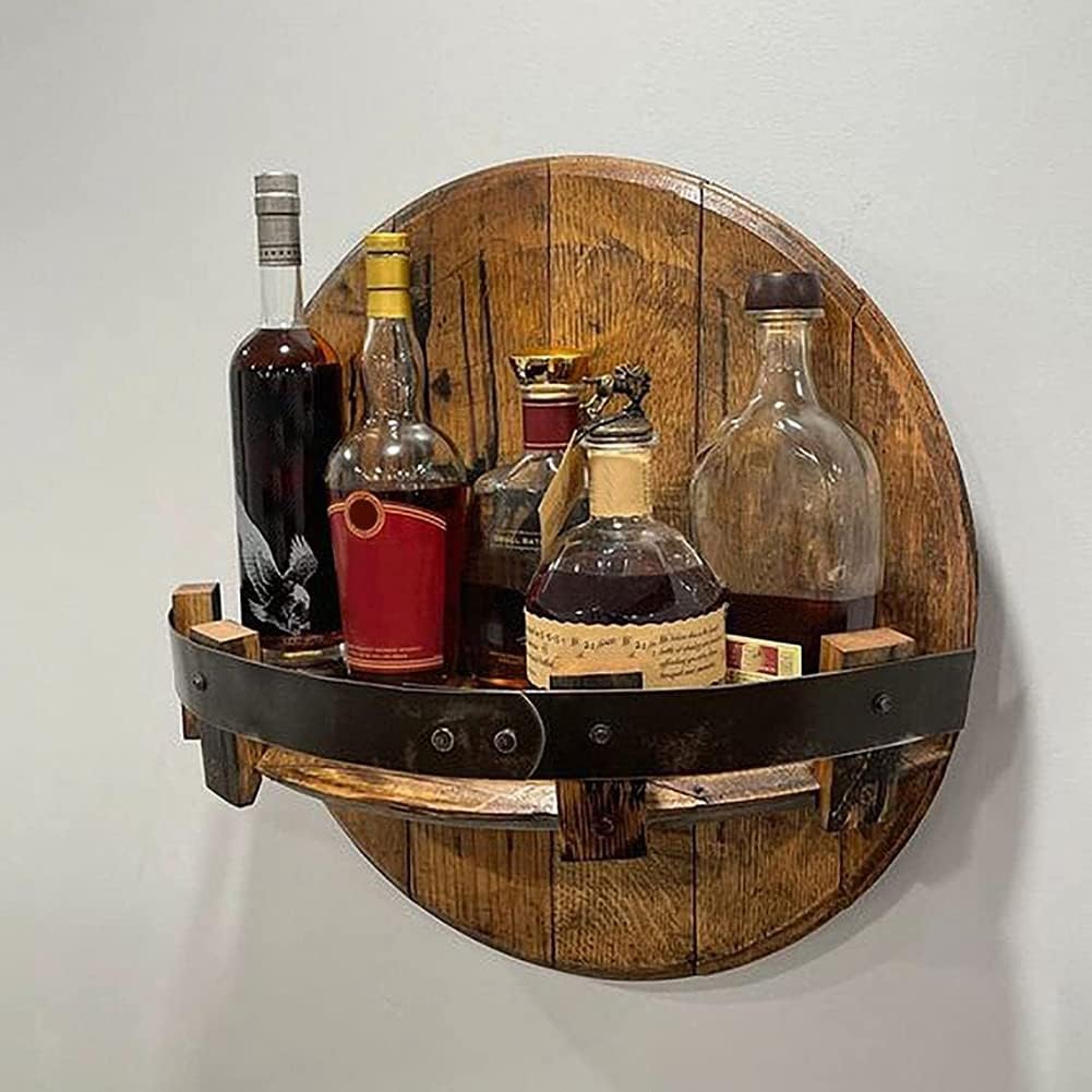 Pmandgk Wine Rack for Shot Bottles, Whisky Barrels Rack on a Wall Round Wine Rack with Wine Rack