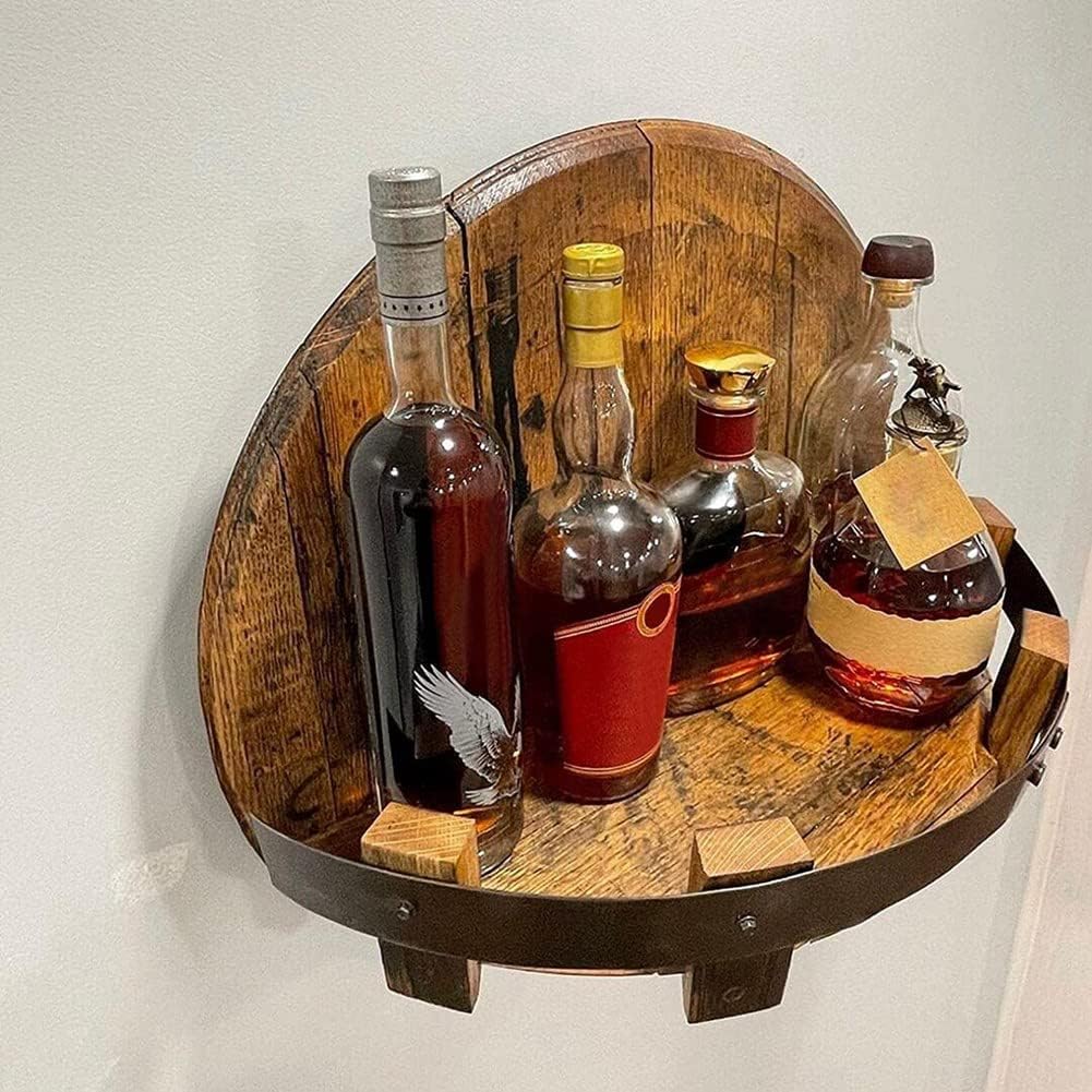 Pmandgk Wine Rack for Shot Bottles, Whisky Barrels Rack on a Wall Round Wine Rack with Wine Rack