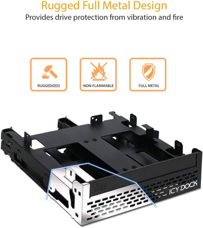 ICY DOCK Tool-Less 4X 2.5” SSD/HDD & Slim/Ultra-Slim ODD Adapter Mounting Bracket for 5.25” Bay | Flex-FIT Quinto MB344SPO Black