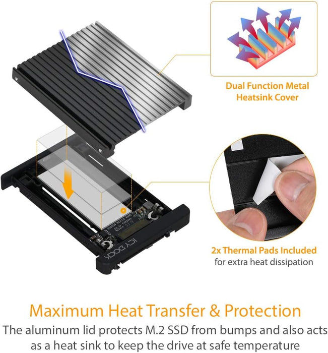 ICY DOCK EZConvert MB705M2P-B - M.2 NVMe SSD to 2.5" NVMe U.2 SSD Converter/Adapter - Black