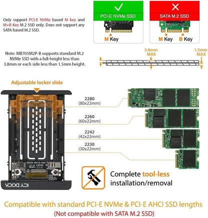 ICY DOCK EZConvert MB705M2P-B - M.2 NVMe SSD to 2.5" NVMe U.2 SSD Converter/Adapter - Black