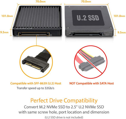 ICY DOCK EZConvert MB705M2P-B - M.2 NVMe SSD to 2.5" NVMe U.2 SSD Converter/Adapter - Black