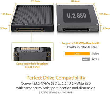 ICY DOCK EZConvert MB705M2P-B - M.2 NVMe SSD to 2.5" NVMe U.2 SSD Converter/Adapter - Black