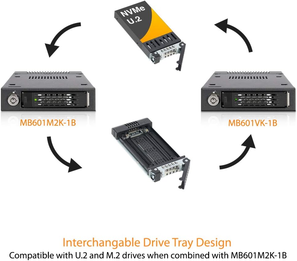 ICY DOCK U.2 / U.3 NVMe PCIe 4.0 SSD Wechselrahmen (bis 15mm SSD-Höhe) - Vollmetall - ToughArmor MB601VK-1B Wechselrahmen mit U.2 / U.3 Tray
