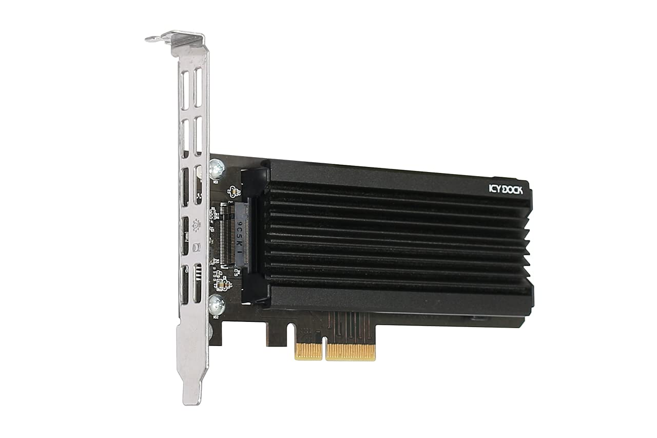 ICY DOCK EZConvert EX Pro MB987M2P-1B takes an M.2 NVMe PCIe SSD up to 110 mm in length in a PCIe 4.0 x4 slot - including slot bracket and heatsink, black