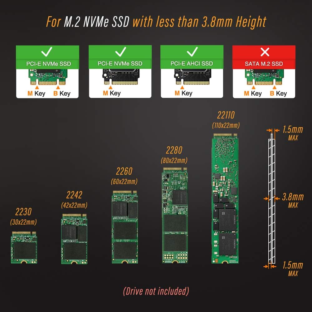 ICY DOCK EZConvert EX Pro MB987M2P-1B takes an M.2 NVMe PCIe SSD up to 110 mm in length in a PCIe 4.0 x4 slot - including slot bracket and heatsink, black