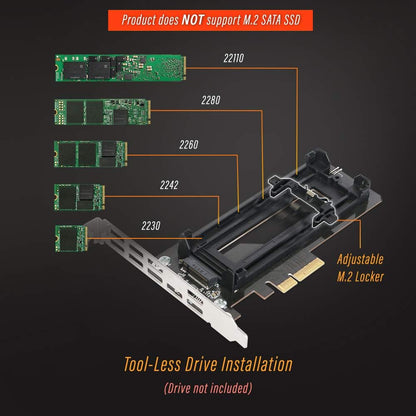 ICY DOCK EZConvert EX Pro MB987M2P-1B takes an M.2 NVMe PCIe SSD up to 110 mm in length in a PCIe 4.0 x4 slot - including slot bracket and heatsink, black