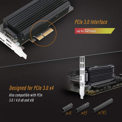 ICY DOCK EZConvert EX Pro MB987M2P-1B takes an M.2 NVMe PCIe SSD up to 110 mm in length in a PCIe 4.0 x4 slot - including slot bracket and heatsink, black