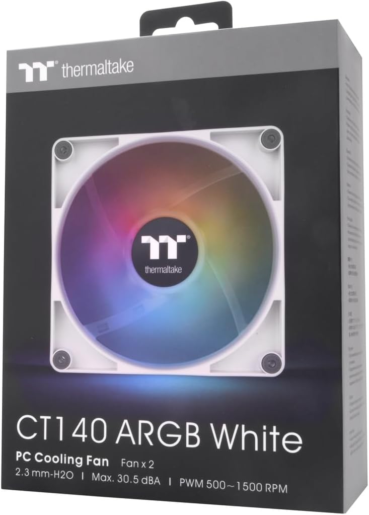 Thermaltake CT140 ARGB Sync PC Cooling Fan White | 2 Pack White ARGB 140mm