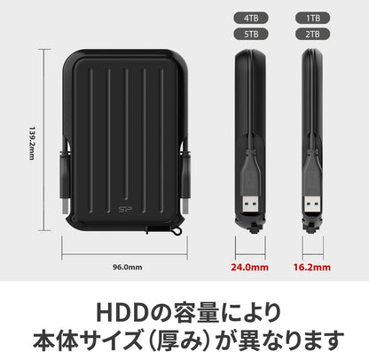 Silicon Power SP SP020TBPHD66SS3K Portable Hard Drive 2TB 2.5 Inch External USB 3.2 Gen1 Compatible (USB3.1 / USB3.0 / USB2.0 Compatible), IPX4, Waterproof, Shockproof, Black Black 2TB A66 Shock Absorbing Rubber