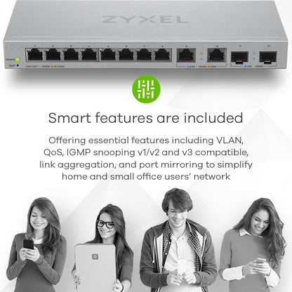 Zyxel Multi-Gig 12-Port Web Managed Switch met 2-Port 2.5G/2-Port 10G SFP+ Desktop/Wallmount