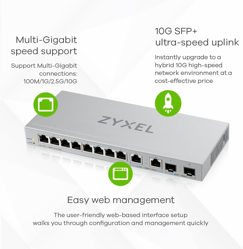 Zyxel Multi-Gig 12-Port Web Managed Switch met 2-Port 2.5G/2-Port 10G SFP+ Desktop/Wallmount