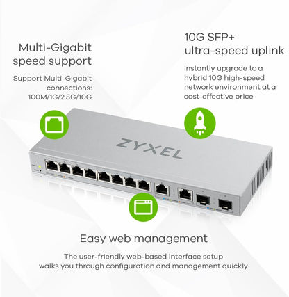 Zyxel Multi-Gig 12-Port Web Managed Switch met 2-Port 2.5G/2-Port 10G SFP+ Desktop/Wallmount