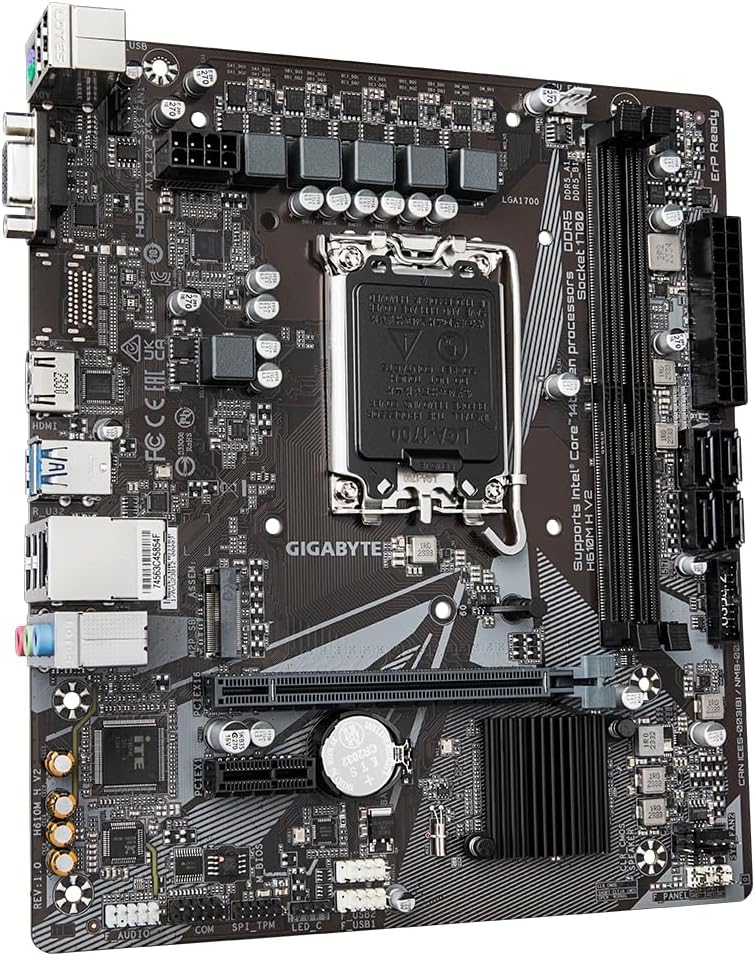 Gigabyte H610M H V2 Motherboard - Supports Intel Core 14th CPUs, 4+1+1 Hybrid Digital VRM, up to 5600MHz DDR5, 1xPCIe 3.0 M.2, GbE LAN, USB 3.2 Gen 1