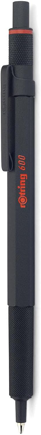 rOtring 600 Ballpoint Pen | Medium Point | Black Ink | Black Barrel with Non-Slip Knurled Grip | Refillable