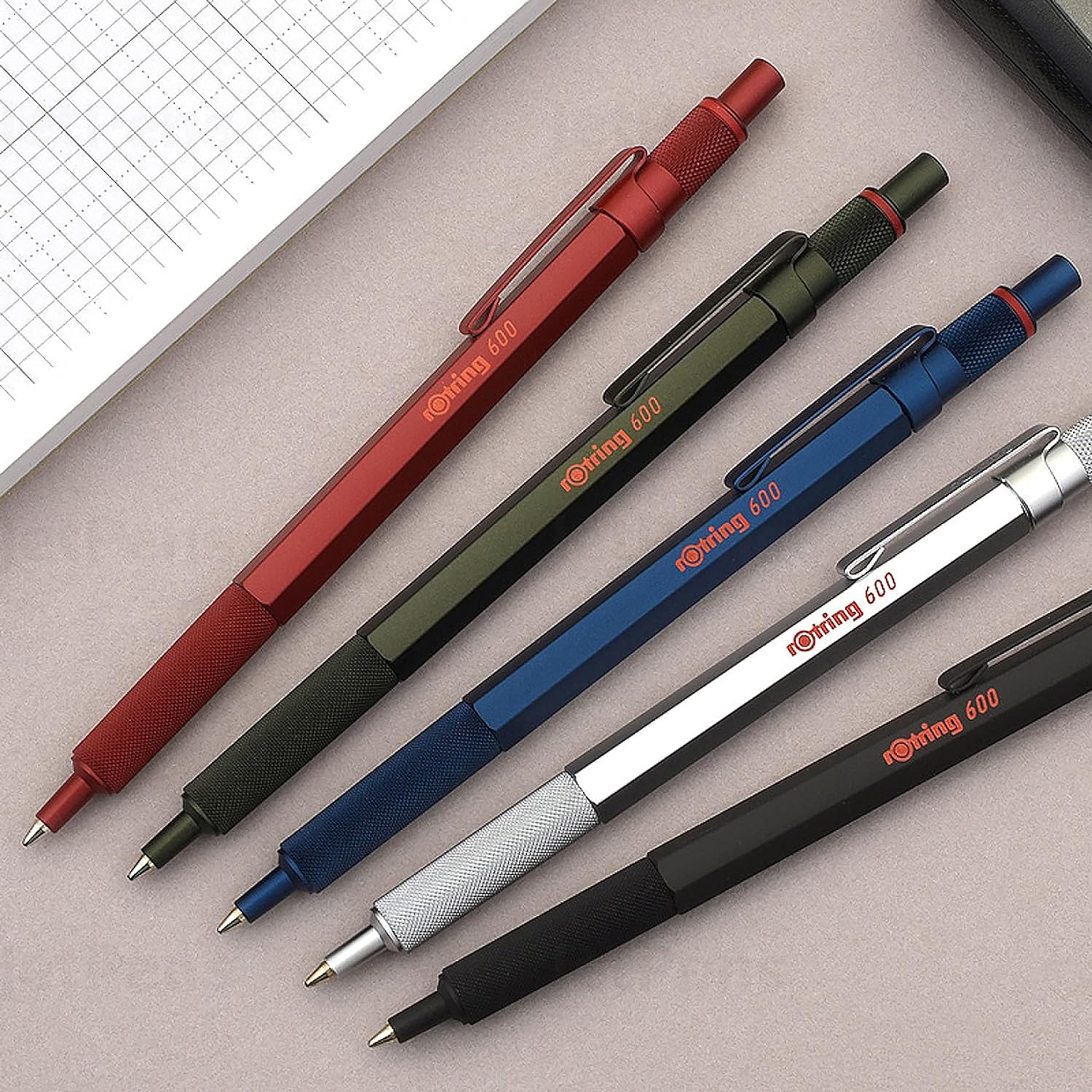 rOtring 600 Ballpoint Pen | Medium Point | Black Ink | Black Barrel with Non-Slip Knurled Grip | Refillable