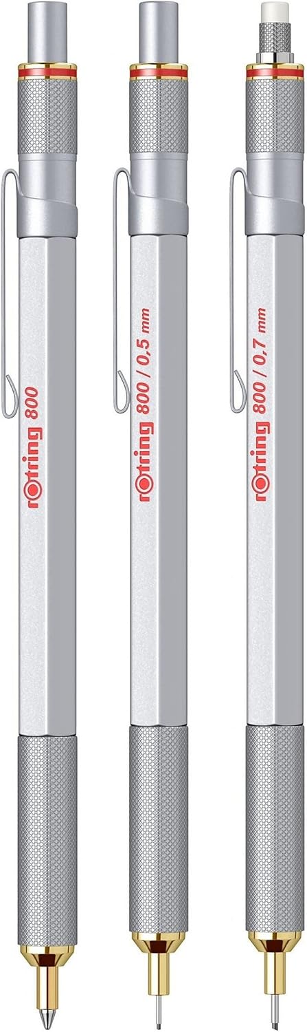 rOtring 800 Ballpoint Pen | Medium Point | Black Ink | Silver Barrel | Refillable