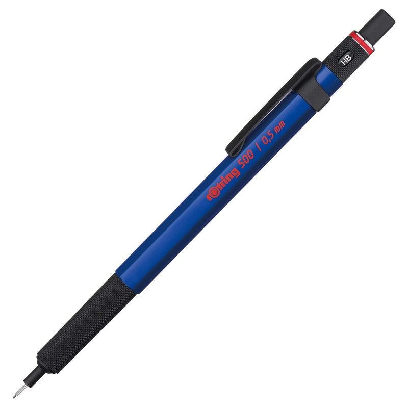 rOtring 500 Mechanical Pencil | 0.5mm HB Lead | Blue hexagonal plastic barrel and non-slip textured metal grip Blue 1 count (Pack of 1) Gift Box