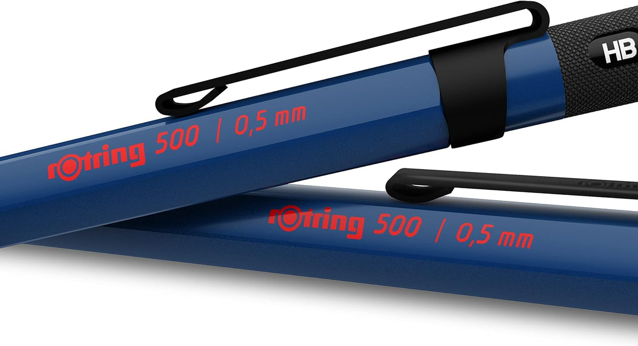 rOtring 500 Mechanical Pencil | 0.5mm HB Lead | Blue hexagonal plastic barrel and non-slip textured metal grip Blue 1 count (Pack of 1) Gift Box