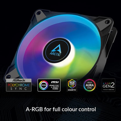 ARCTIC P12 PWM PST A-RGB (3 Pack) - PC Fan, 120mm Fan, PC Case Fan, Optimized for static pressure, Semi-passive: 200-2000 rpm (0 rpm <5%), 5V 3 pin ARGB LED - Black