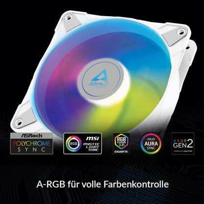 ARCTIC P12 PWM PST A-RGB - PC Lüfter, 120 mm PWM PST Gehäuselüfter optimiert für statischen Druck, Case Fan, Semi-Passiv: 200-2000 rpm (0 rpm <5%), 5V 3 Pin ARGB-LED, Einzellüfter - Weiß 1 Stück weiß