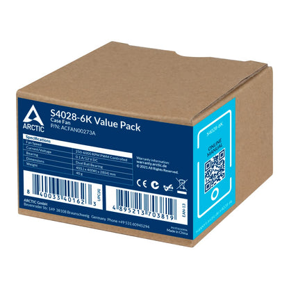 ARCTIC S4028-6K (5 Pack) - 40x40x28 mm fan, 250-6000 RPM, PWM regulated, 4-pin connector, 12 V DC - Black