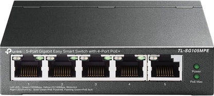 TP-Link TL-SG105MPE Switch PoE+ Gestito Gigabit Ethernet, 5 Porte Gigabit, 4 PoE+, VLAN, QoS, Easy Smart, 30W per Porta PoE, 120W su Tutte le Porte, 802.3af/at, Adatto per Casa, Ufficio, Plug&Play