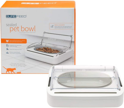 Sure Petcare SureFeed Sealed Pet Bowl for Cats and Small Dogs, Motion Activated Lid, Works for Wet and Dry Food, Keeps Food Fresh, Locks Odours in, White, 4xC Cell Batteries Required, Not Included