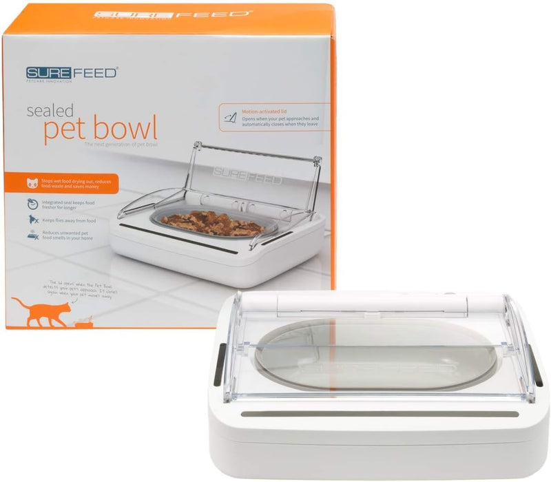 Sure Petcare SureFeed Sealed Pet Bowl for Cats and Small Dogs, Motion Activated Lid, Works for Wet and Dry Food, Keeps Food Fresh, Locks Odours in, White, 4xC Cell Batteries Required, Not Included