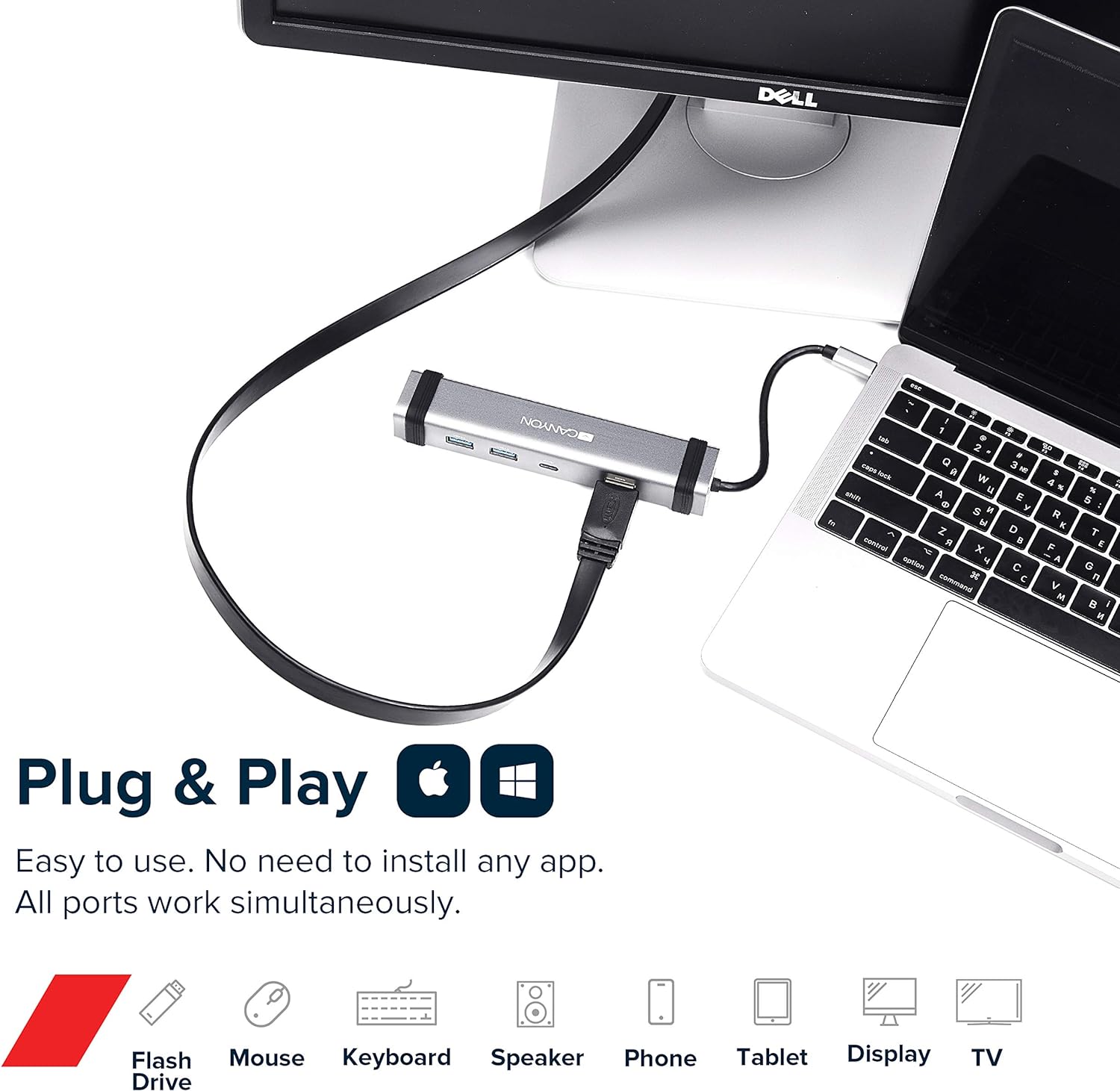 Canyon USB C Hub, 4-In-1 USB-C Docking-Station und Laptop Ständer, Mehrfach Port Verteiler inkl. 4K HDMI, Adaptive 3.0 USB Typ A Lade-Anschlüsse, Multiport Adapter
