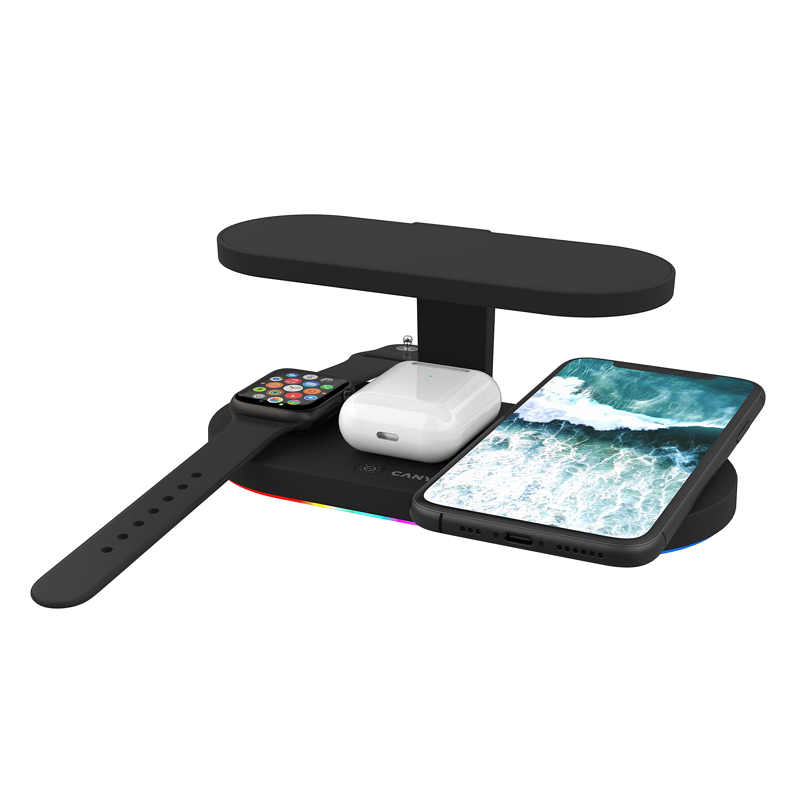 CANYON 5 in 1 Qi Wireless Charging Station with UV Sterilizer Compatible with Apple Airpods, iPhone, Apple iWatch, 24W Fast Quick Smartphone Charger, USB A Output and Type C Input