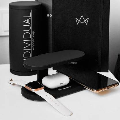 CANYON 5 in 1 Qi Wireless Charging Station with UV Sterilizer Compatible with Apple Airpods, iPhone, Apple iWatch, 24W Fast Quick Smartphone Charger, USB A Output and Type C Input