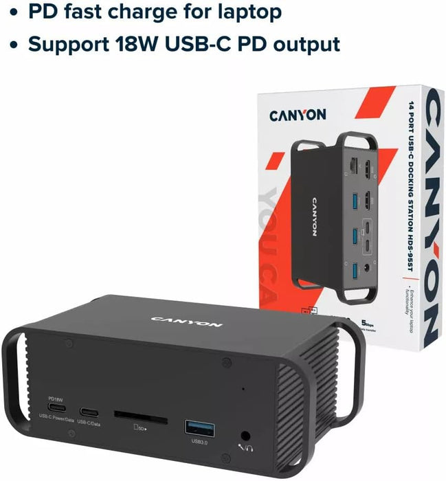 Canyon Docking Station 14 Port USB-C with 1 x 100 W AC Adapter