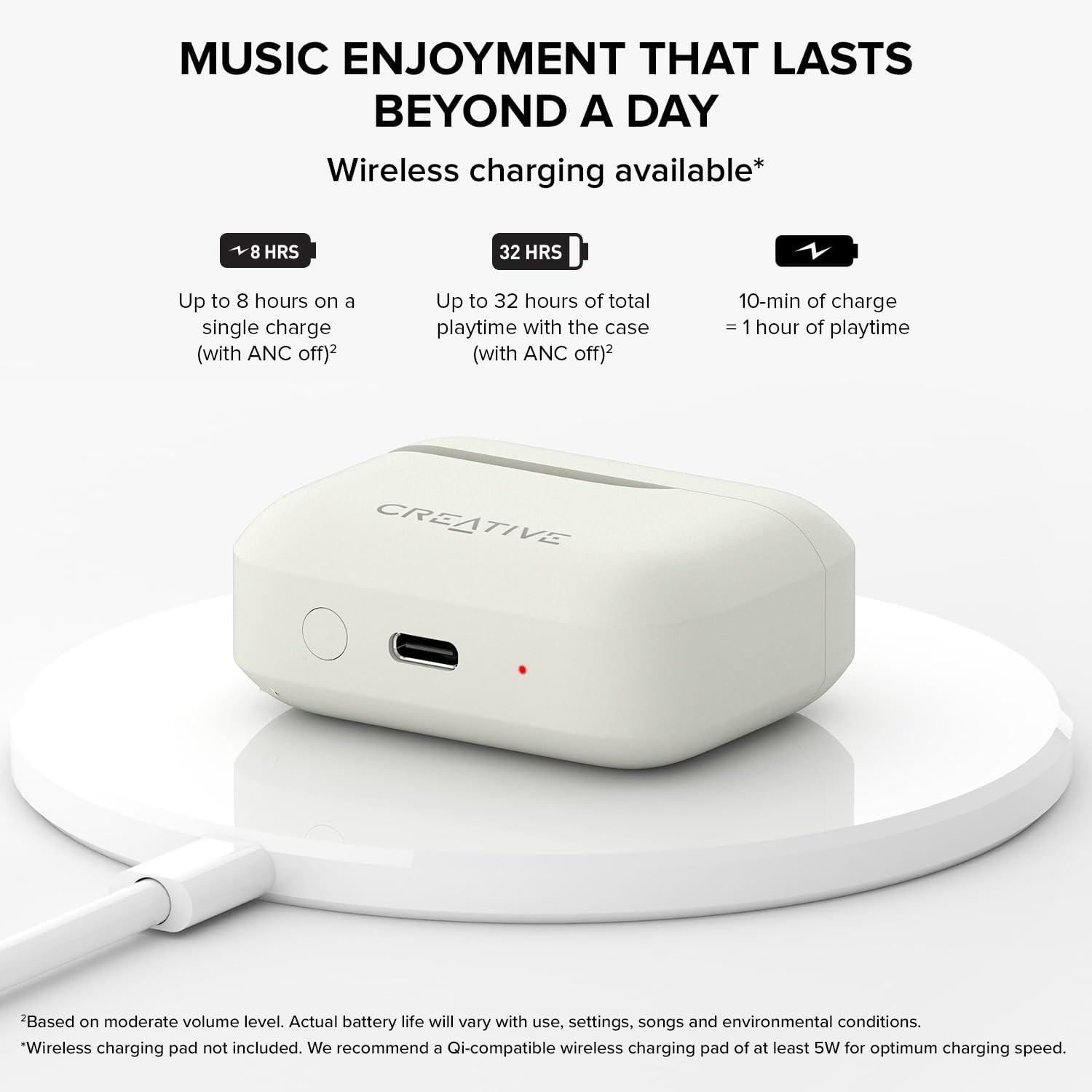 CREATIVE Zen Air Plus Lightweight True Wireless In-ears with Bluetooth LE Audio, Hybrid Active Noise Cancellation, Ambient Mode, Up to 32 Hours Total Playtime, 6 Mics with ENC Technology